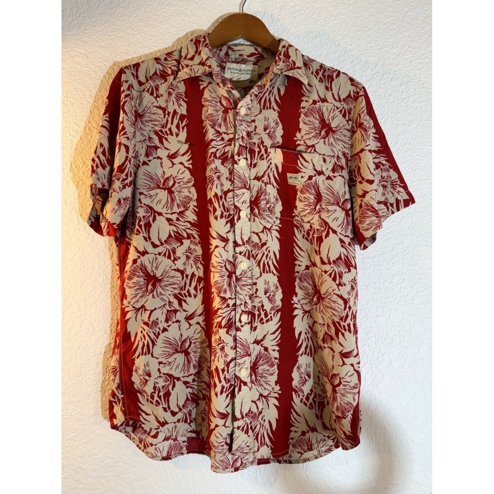 Men's Denim & Supply Ralph Lauren Tropical Hibiscus Print‎ Shirt Burnt Orange L